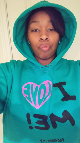 I LOVE ME! Proverbs 19:8 Hoodie with Black letters and a pink heart