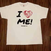 I LOVE ME! Proverbs 19:8 T-shirt with black letters and a hot pink heart